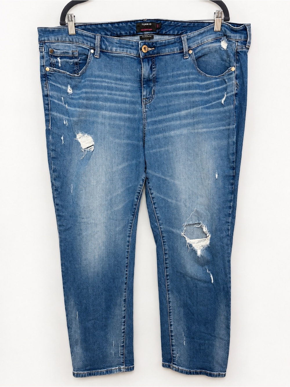 Torrid Boyfriend Straight Jeans 22R Distressed Medium Wash Stretch EUC